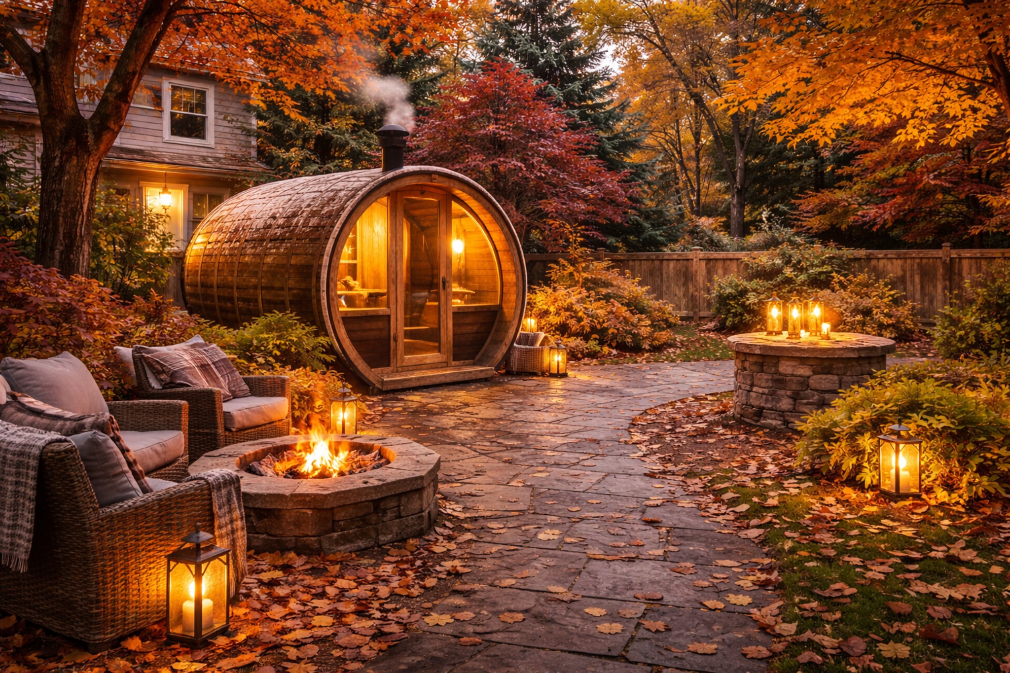 Backyard sauna winter aesthetic